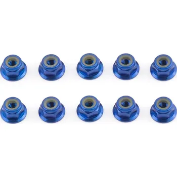 RC náhradní díl Associated FT samojistné Alu matky, 4mm, modré, 10 ks.