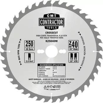 Pilový kotouč Pilový kotouč na dřevo, Masterpack - D160x2,2 d20 Z40 HW, 10ks, - K16040H-X10, CMT Contractor