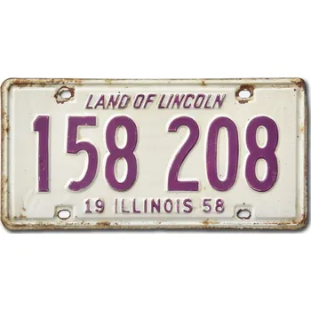 Plechová cedule Americká SPZ Illinois 1958 Land of Lincoln 158 208