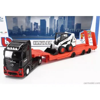 Bburago Mercedes benz Actros 2 Gigaspace Truck Pianale Trasporto Bobcat Ruspa Gommata Front Loader Scraper 2016 1:43 Černá Oranžová