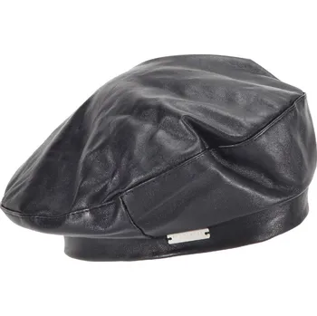 Čepice SEEBERGER Kožený černý baret - Basque Leather Velikost: 57 cm (M)