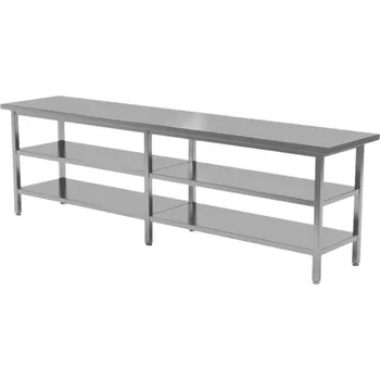 Dílenský stůl Nerezový prostorový stůl s dvoupolicí 200×60×85 cm