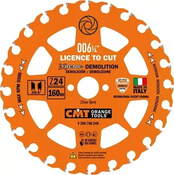 Pilový kotouč Pilový kotouč na demoliční práce - D160x2,3 d20 Z24 HW, - 286.760.24H, CMT XTreme