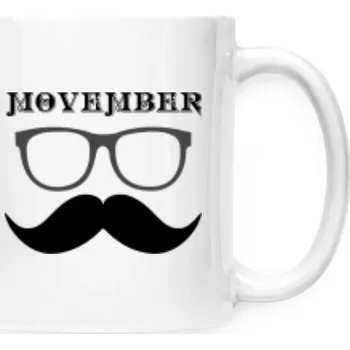 Hrnek malý bílý s potiskem Movember - dej si kafčo nebo čaj
