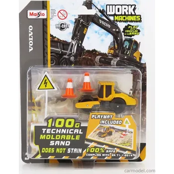 autíčko Maisto Volvo Silniční válec s příslušenstvím 2010 1:64, žlutá