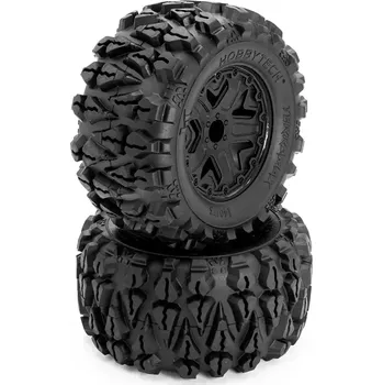 RC náhradní díl HOBBYTECH TERRAMAX 140/73mm nalepené gumy, černé disky s 12mm šestihranem, 2 ks.