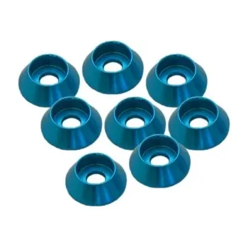 RC náhradní díl Ultimate Racing 3 mm. alu kuželové podložky modré (8 ks.)