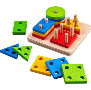 Dřevěná hračka Bigjigs Toys Bigjigs Baby Nasazování barevných tvarů na tyče Poškozený obal