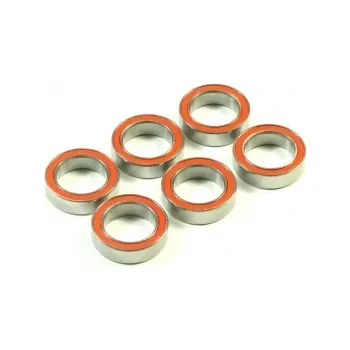 RC náhradní díl SWORKz kuličkové ložiska s červenou gum. prachovkou 10x15x4mm, 6 ks.
