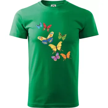 Barevní motýli - Klasické pánské triko vyšší gramáže - XS ( Středně zelená )