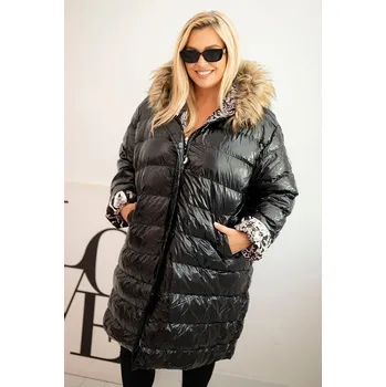 Kesi Dámská bunda Plus Size s kapucí a kožešinou černá Velikost: XXL