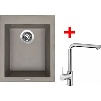 Kuchyňský dřez Set Sinks CUBE 410 + baterie Barva: Šedobéžová, Baterie: ELKA, Označení: Truffle + Dárek