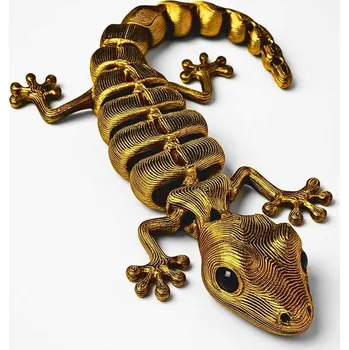 Svíčkománie3D Flexi 3D ještěrka Gekon z 3D tiskárny Zlato-černá
