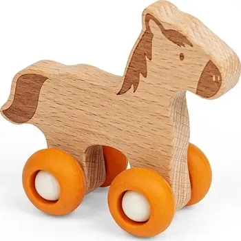 Dřevěná hračka Bigjigs Toys Domácí zvířátko na kolečkách Kůň