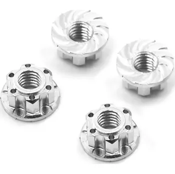 RC model Yeah Racing Hliníkové matice kol Lock Nut 4ks - Stříbrné