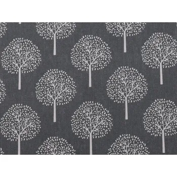Bavlněná metráž / imitace lnu hrubší, stromy, barva 2 šedá tmavá bílá