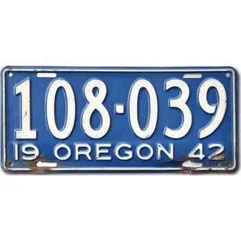 Plechová cedule Americká SPZ Oregon 1942 Blue 108-039