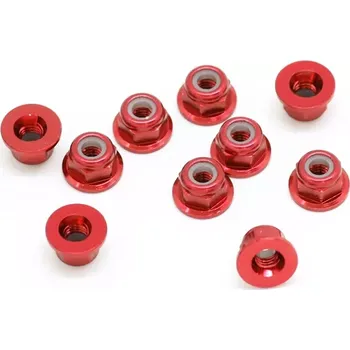 RC náhradní díl SWORKz hliníková samojistná matka M3 s integrovanou podložkou, červená, 10 ks.