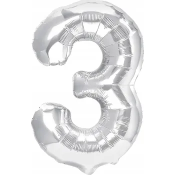 Balónek Foliový balónek číslice číslice 3 STŘÍBRNÉ narozeniny 40 cm