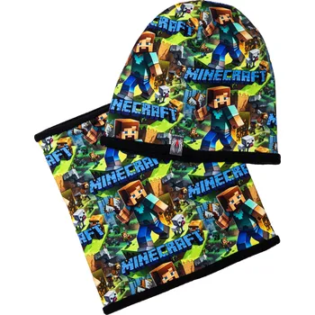 Pokrývka hlavy ČEPICE DĚTSKÁ MINECRAFT S NÁKRČNÍKEM nadpisy modré Barva: blue atol