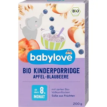 BABYLOVE BIO KAŠE OVESNÁ KAŠE JAHODOVÁ S JABLKY 8m MUSLI BEZ MLÉKA