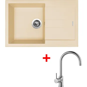 Granitový dřez Set Sinks AMANDA 780 + baterie Barva: Písková, Baterie: VITALIA, Označení: Sahara + Dárek