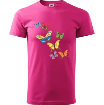 Pánské tričko Barevní motýli - Klasické pánské triko vyšší gramáže - S ( Purpurová )