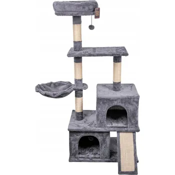 Škrabadlo pro kočky, šedé, 135 cm, s prostorem pro pelíšek, rampou a míčkem