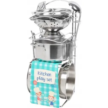 Sada nádobí Sada nádobí na vaření pro děti – hrnce, pánve, stojan, nerezová ocel, 8 dílů