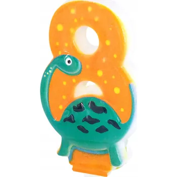 Dortová svíčka SVÍČKA NA DORT DINOSAURUS ČÍSLICE 8, NAROZENINY