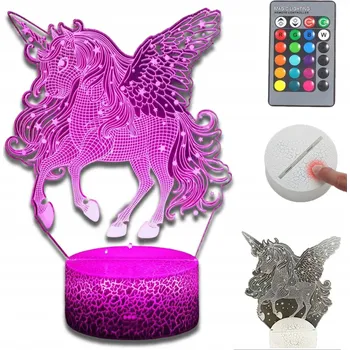 Lampička Noční Lampa LED 3D Jednorožec pro Holčičku + Dálkové Ovládání