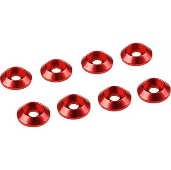 RC náhradní díl Ultimate Racing 3 mm hliníkové kuželové podložky červené, 8 ks.