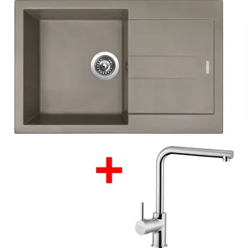 Granitový dřez Set Sinks AMANDA 780 + baterie Barva: Šedobéžová, Baterie: ELKA, Označení: Truffle + Dárek