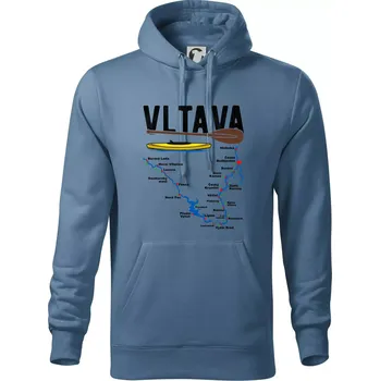 Pánská mikina Mapa řeky Vltavy - Mikina pánská Cape s kapucí - 4XL ( Denim )