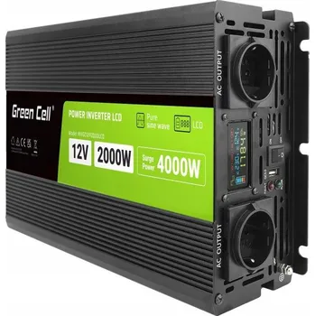 Měnič napětí Měnič Napětí napětí automobilová s LCD Green Cell 12V 2000W / 4000W sinus