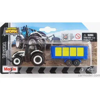 Dětské zboží Maisto Valtra Q305 Tractor With Trailer 2018 1:64 Bílá Modrá Žlutá