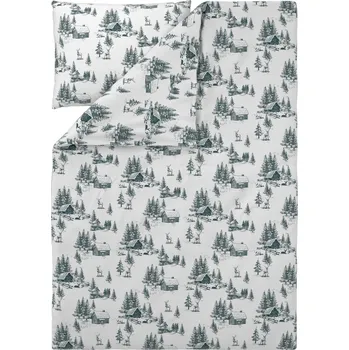 Povlečení LIVARNO® Ložní povlečení z jemného flanelu, 140 x 200 cm, 70 x 90 cm (jedle/bílá/zelená)