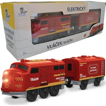 Vláček a vláčkodráha BABU vláčky - Elektrický vláček červený - set 2 ks