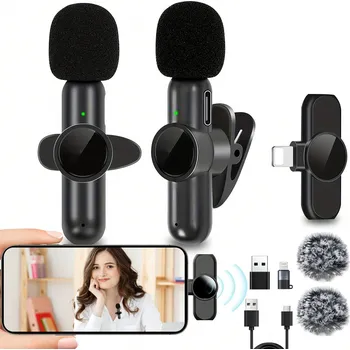 Mikrofon 2x BEZDRÁTOVÝ KLOPNÝ MIKROFON PRO IPHONE, TELEFON, POČÍTAČ USB-C