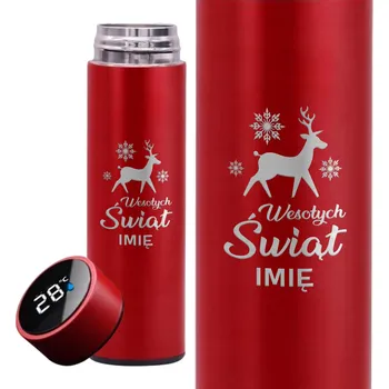 Termoska Červená termoska s LED displejem – Praktický Dárek k Vánocům / Veselé Vánoce