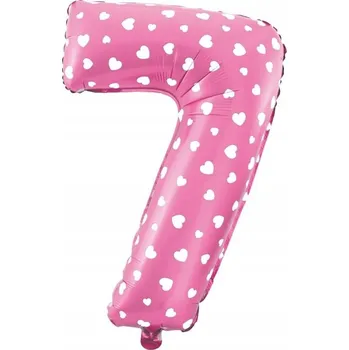 Balónek FÓLIOVÝ BALÓNEK RŮŽOVÝ SE SRDÍČKY ČÍSLICE 40 CM 7