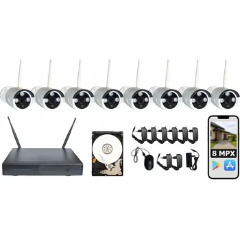 Bezpečnostní kamera 8 BEZDRÁTOVÝCH WIFI KAMER pro monitoring SADA rekordér DISK 4K 8MPX