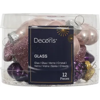 Vánoční dekorace Skleněné vánoční Vánoční Baňky na stromeček, sada 12 kusů kusů mix fialové a růžové, do 5 cm