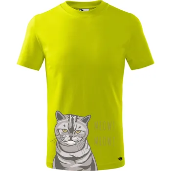 Chlapecké tričko Dětské tričko s potiskem Zpruzená kočka Velikost: 158/12 let, Barva trička: Limetková