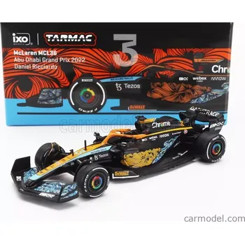 autíčko Tarmac Mclaren F1 Mcl36 Team Mclaren N 3 Abu Dhabi Gp 2022 Daniel Ricciardo 1:64 Oranžová Světle Modrá