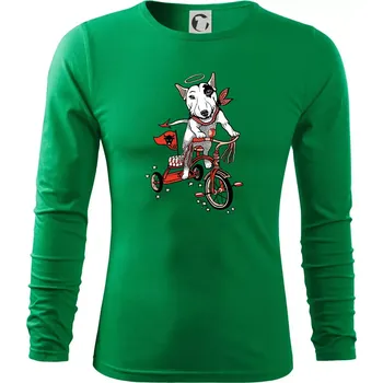 Pánské tričko Bull terier anděl (Pecka design) - Triko s dlouhým rukávem FIT-T long sleeve - S ( Středně zelená )