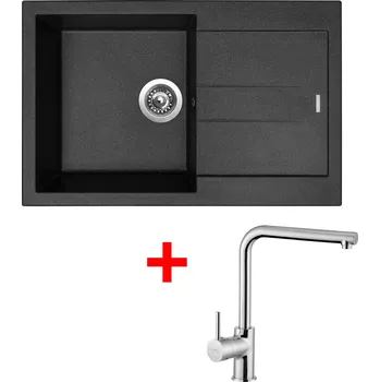 Granitový dřez Set Sinks AMANDA 780 + baterie Barva: Černá granitová, Baterie: ELKA, Označení: Granblack + Dárek