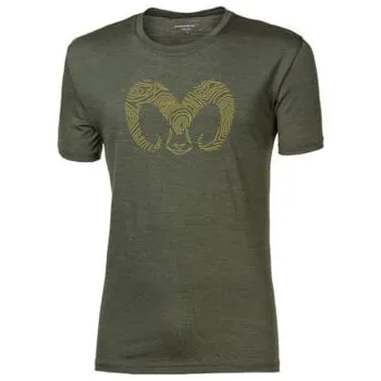 Pánské tričko PROGRESS HRUTUR pánské triko 100% merino vlna krátký rukáv khaki melír XXL