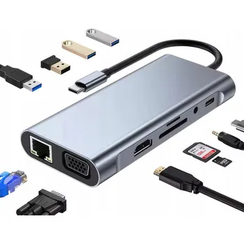 USB hub HUB ADAPTÉR ROZBOČOVAČ USB USB-C LAN RJ45 HDMI ČTEČKA KARET MICROSD AUX
