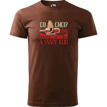 Pánské tričko Sablio Tričko s potiskem Co chci? Víno - hnědé S